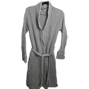 Brooklinen Bath Robe Womens Medium Gray Waffle Knit 100% Cotton Belted Lounge